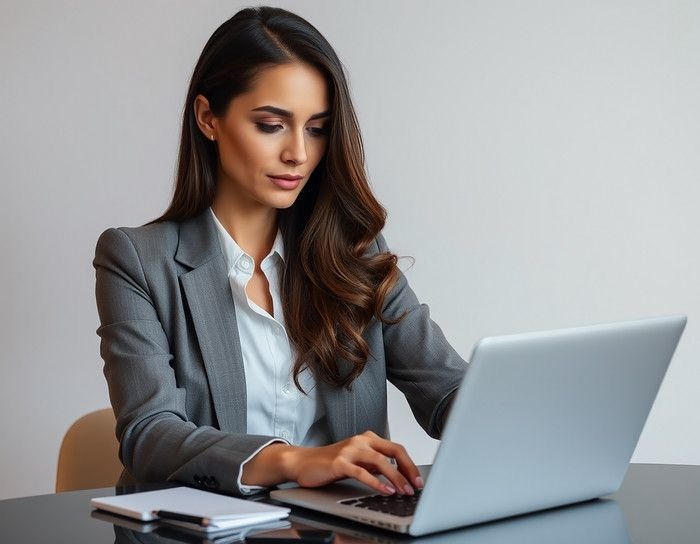Mujer joven en laptop